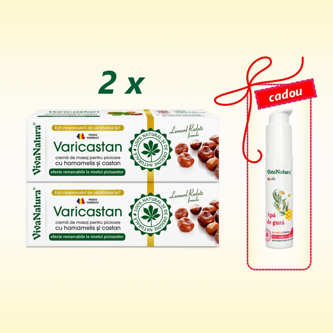 Pachet 2 buc Varicastan + CADOU – Apă de gură cu propolis și diatomee 45 ml